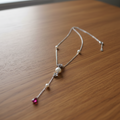 Collier Y en Argent Sterling 925, Nacre Blanche et Goutte de Zircone Rose