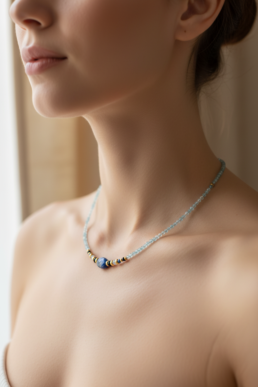 Bleu Majestueux - Lapis Lazuli, Aquamarine & Acier Inoxydable