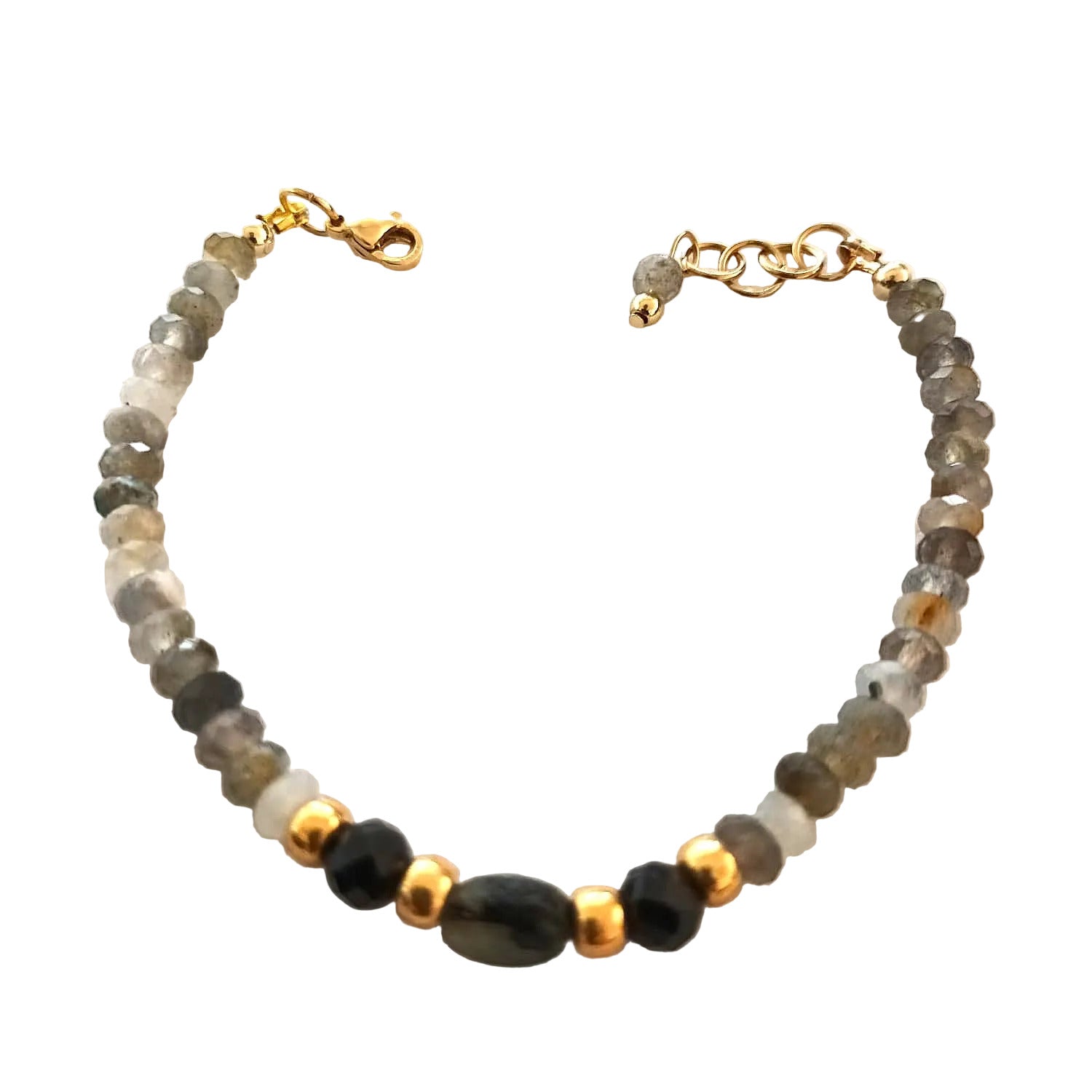 Bracelet "Éclat Nocturne" - Labradorite, Spinelle & Acier Inoxydable Plaqué Or