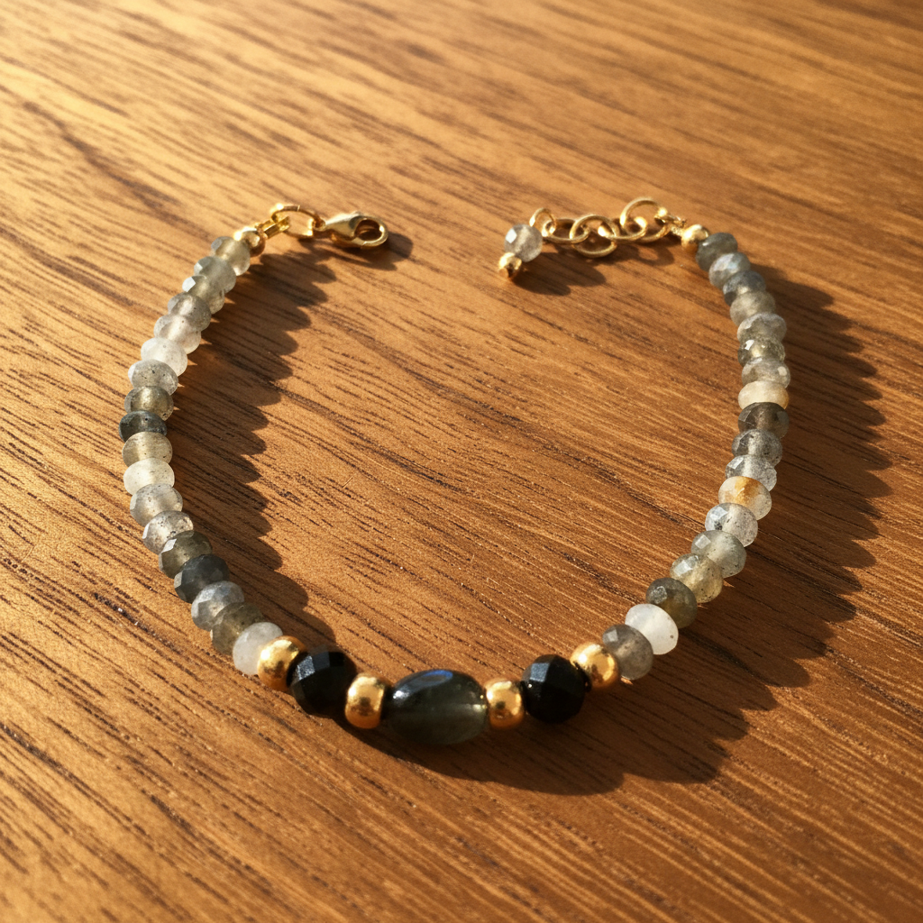 Bracelet "Éclat Nocturne" - Labradorite, Spinelle & Acier Inoxydable Plaqué Or