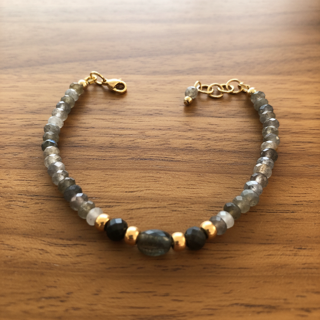 Bracelet "Éclat Nocturne" - Labradorite, Spinelle & Acier Inoxydable Plaqué Or
