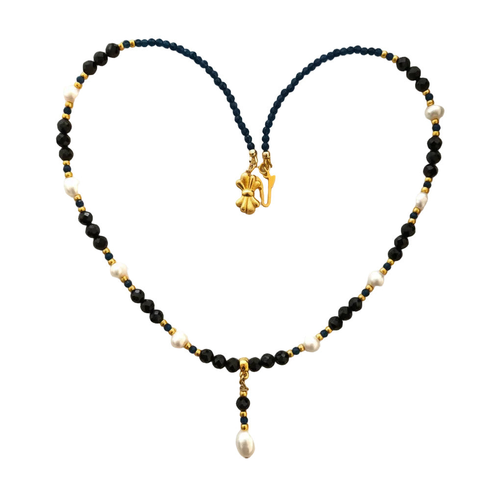 Collier "Équilibre Noir & Blanc" - Perles d'Eau Douce, Spinelle & Laiton Doré