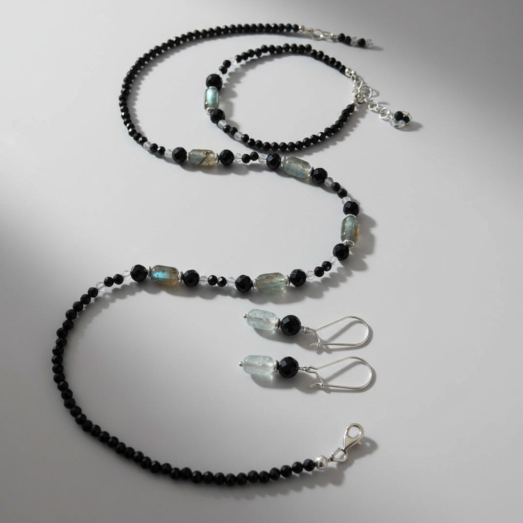 Parure "Éclat de Terre" - Spinelle Noir & Argent S925