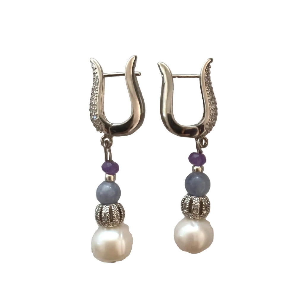 Boucles D'oreilles Pendantes - Perle D'eau Douce & Argent Plaqué