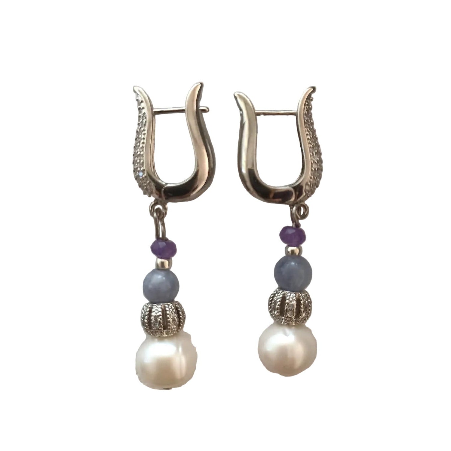 Boucles D'oreilles Pendantes - Perle D'eau Douce & Argent Plaqué