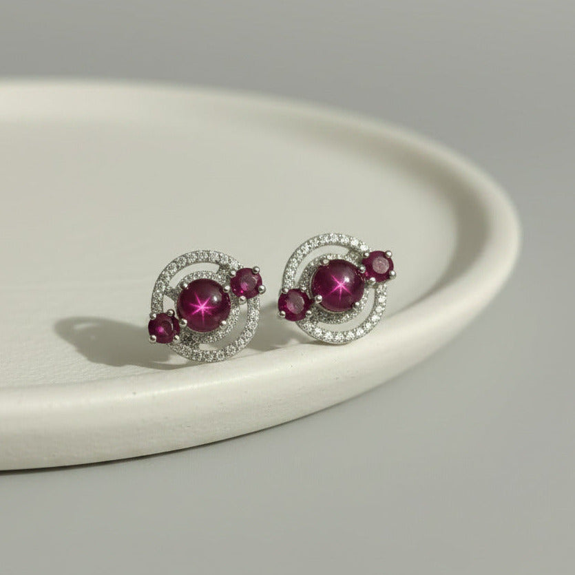 Boucles d'oreilles "Étoile Pourpre" - Rubis Étoilé & Argent S925