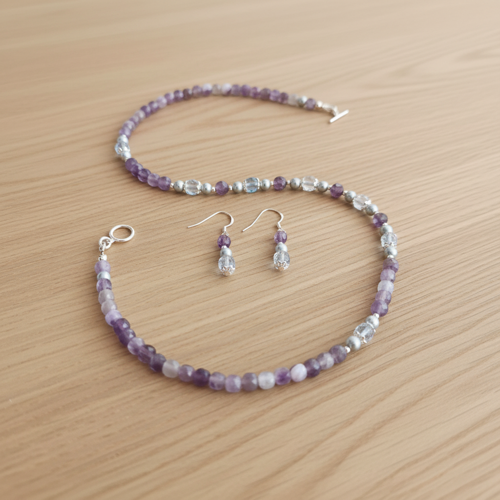 Ensemble ''Brume de Violette''- Améthyste & Topaze Blue - Argent S925