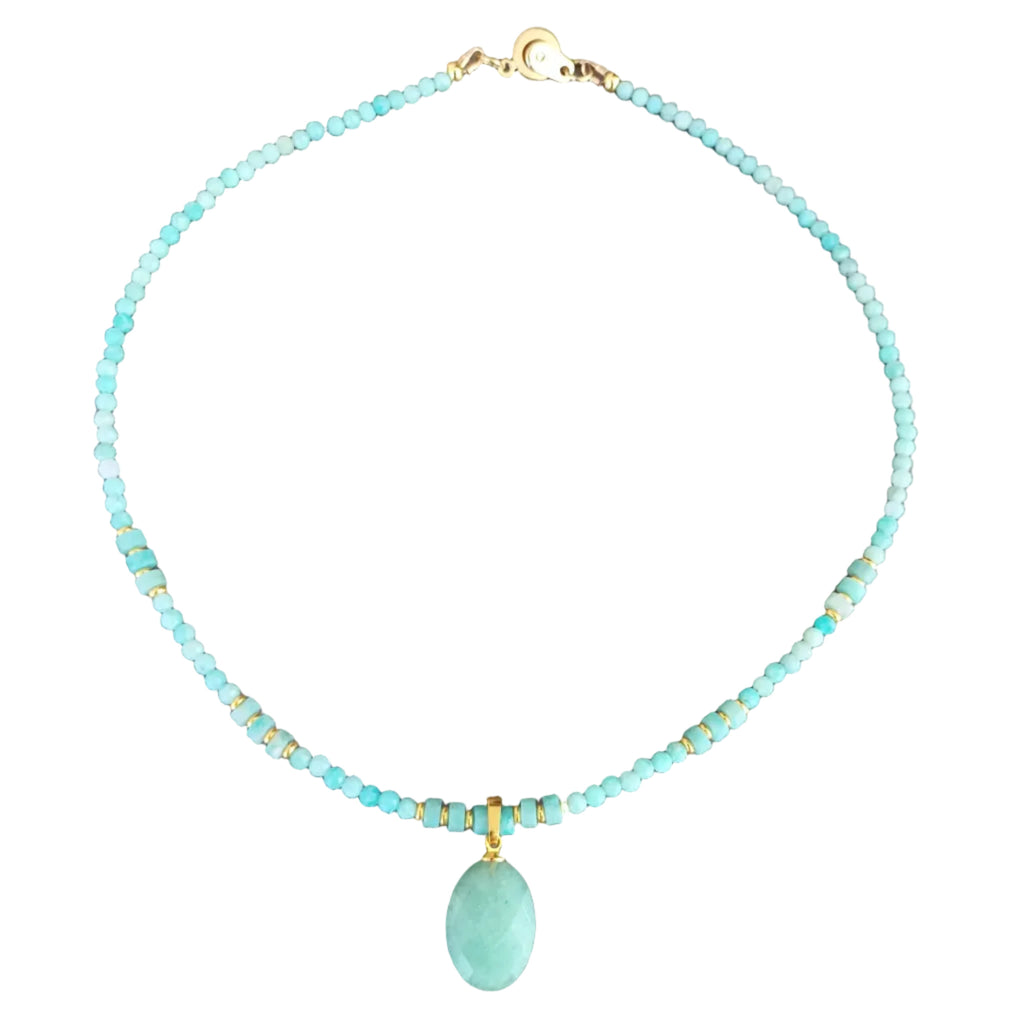 "Azurite Boréale" – Collier Aventurine Facettée & Pendentif – Acier Inox Or