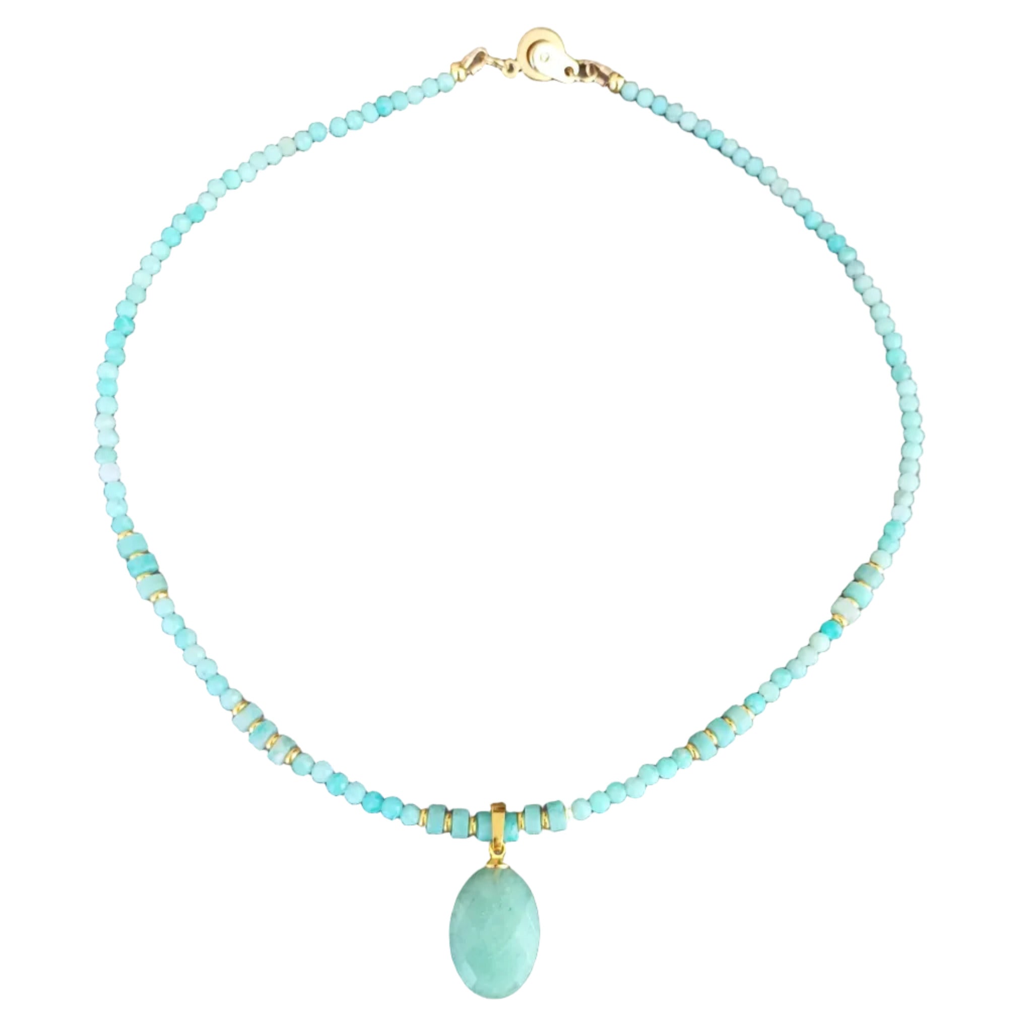 "Azurite Boréale" – Collier Aventurine Facettée & Pendentif – Acier Inox Or