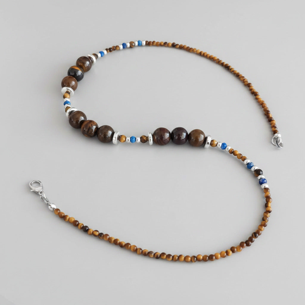 "Tempête d'Or" - Collier en Pietersite Naturelle & Oeil de Tigre - Argent S925