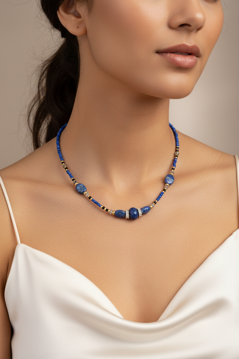 Collier Éclat Bleu - Lapis-lazuli & Laiton Plaqué Or 18K