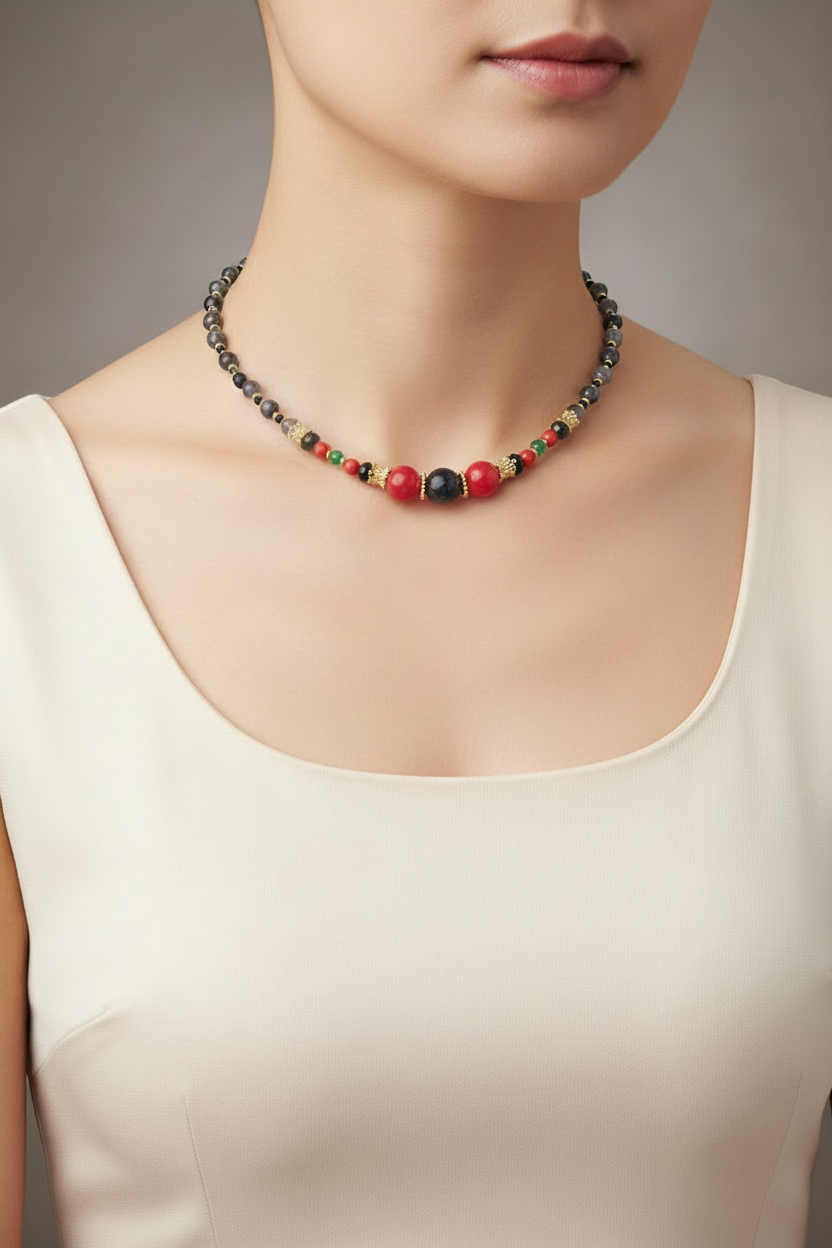 Mystique d'Orient - Iolite, Agate & Acier inoxydable plaqué Or 18k