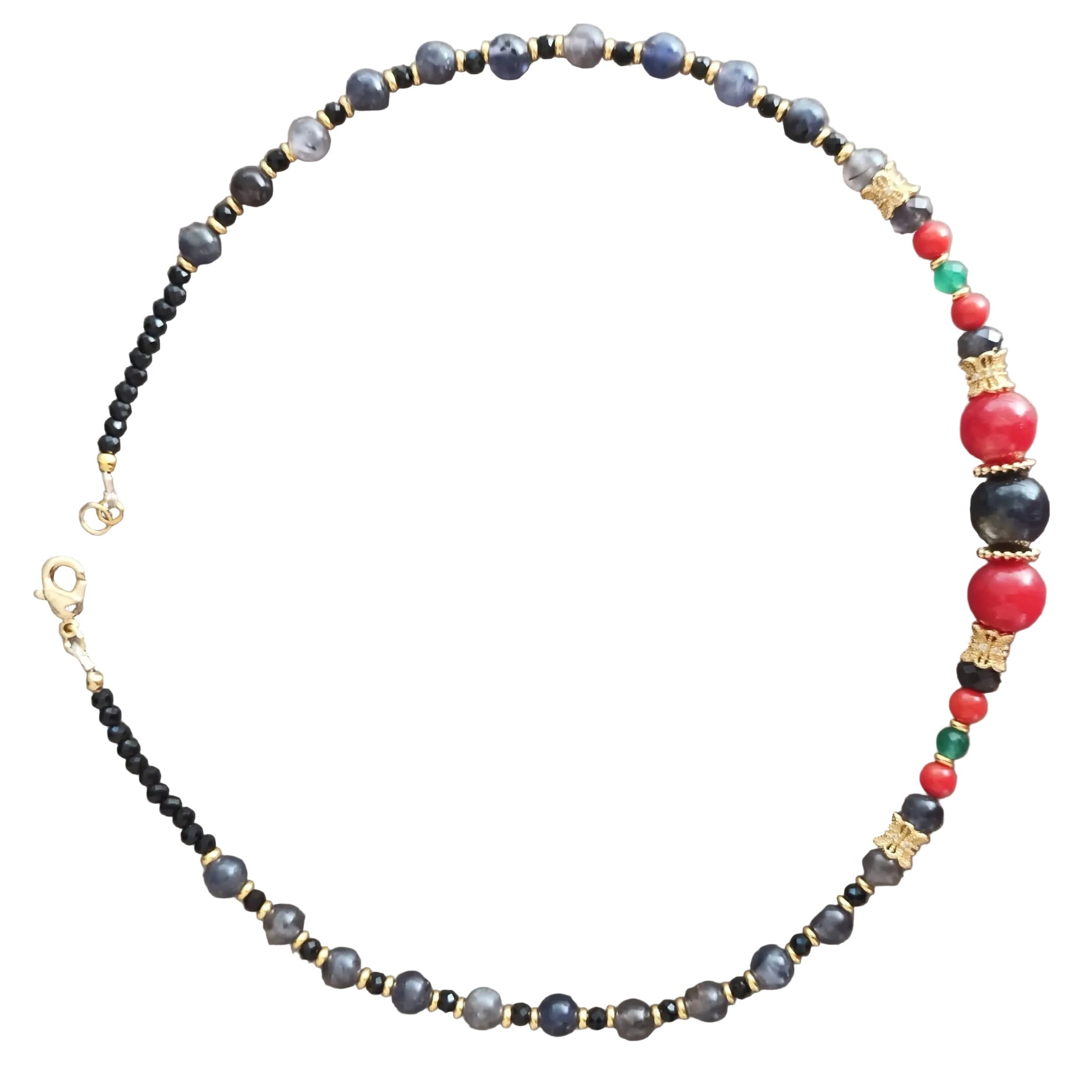 Mystique d'Orient - Iolite, Agate & Acier inoxydable plaqué Or 18k