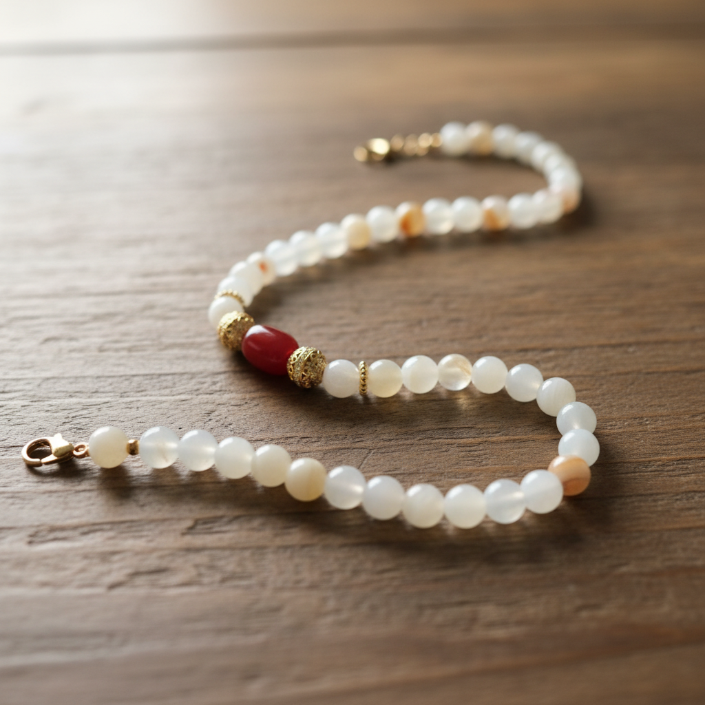 Sérénité d’Orient – Jade, Agate Centrale & Acier inoxydable plaqué Or 18k