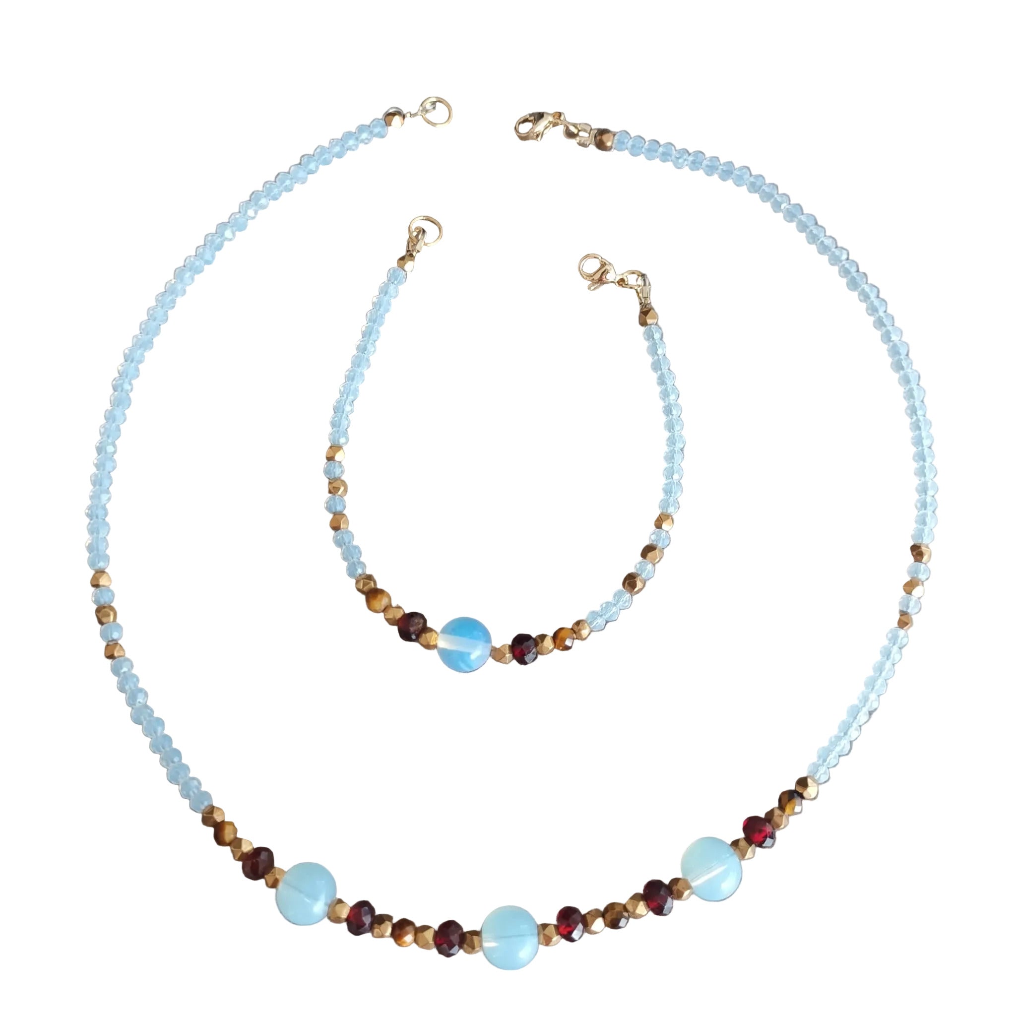 Ensemble Éclat Céleste - Opalite, Grenat & Laiton Plaqué Or