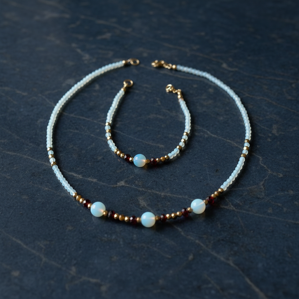 Ensemble Éclat Céleste - Opalite, Grenat & Laiton Plaqué Or