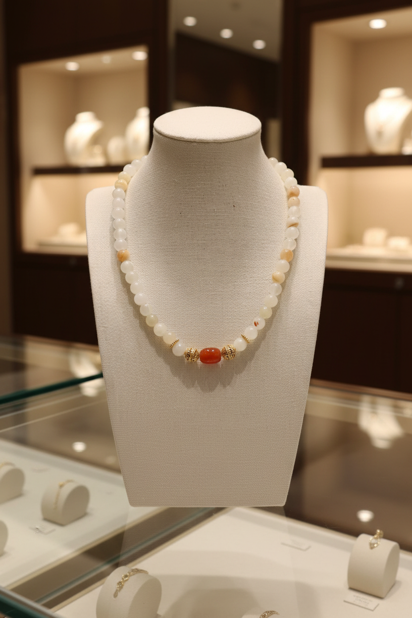 Sérénité d’Orient – Jade, Agate Centrale & Acier inoxydable plaqué Or 18k