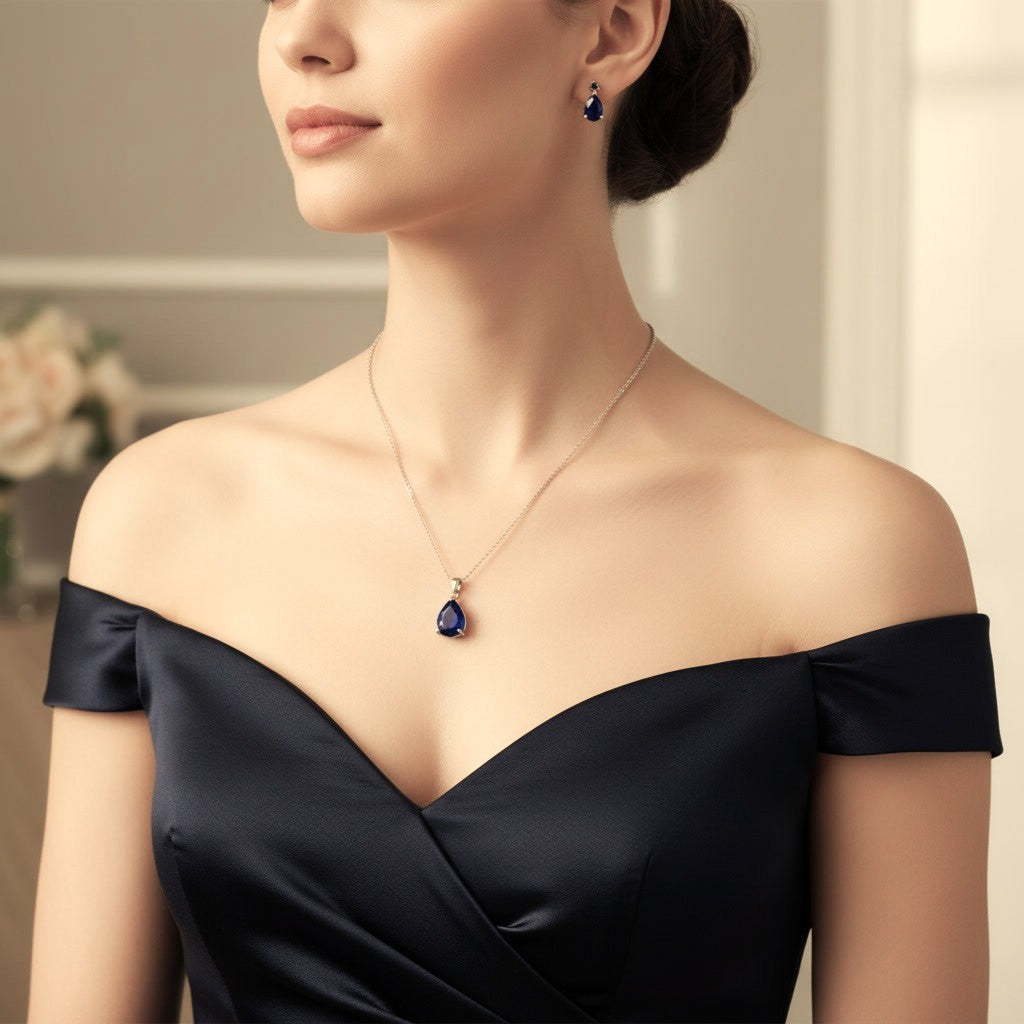 Parure Royale Saphir - Saphir Bleu Profond & Argent 925 Rhodié