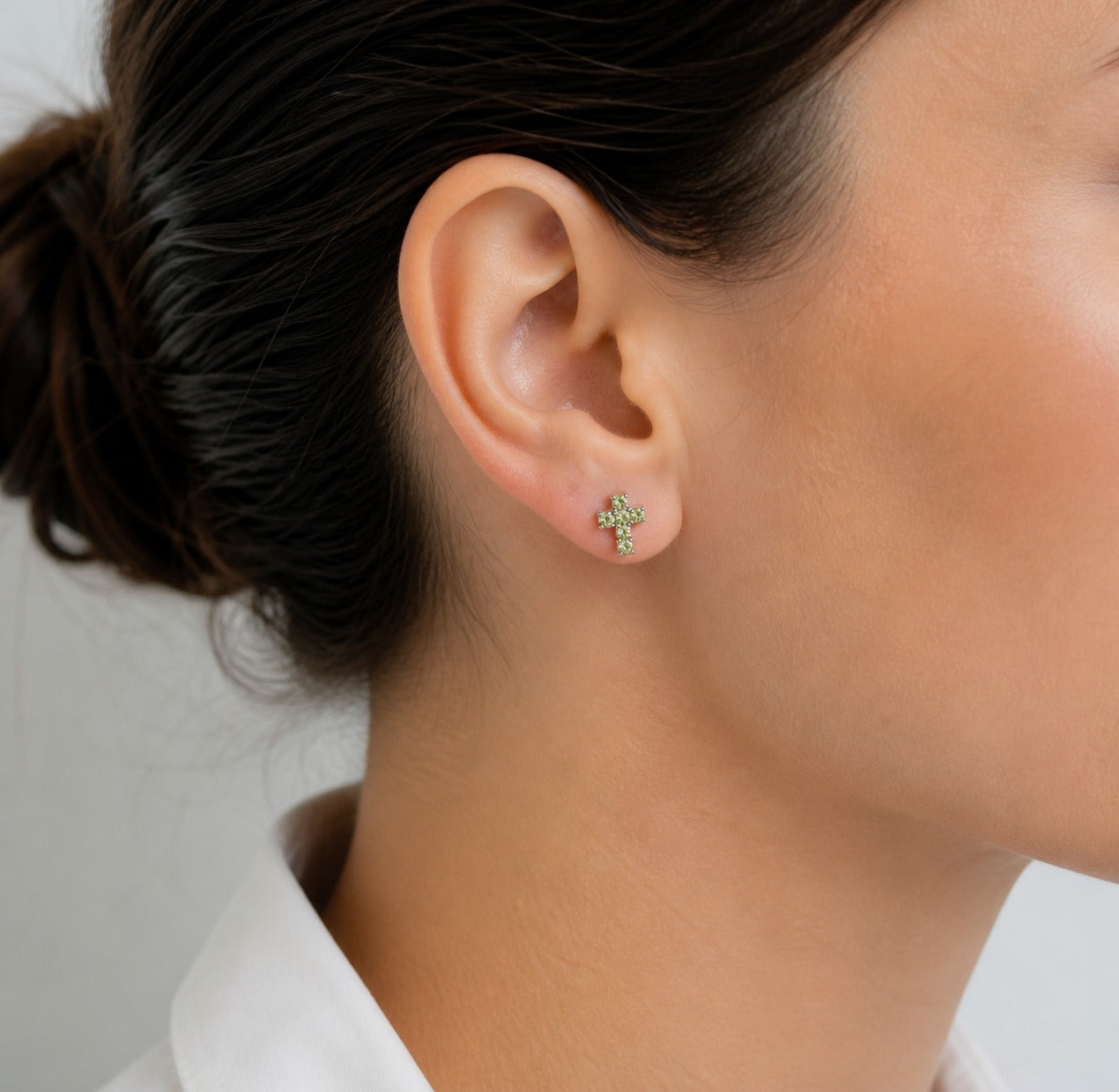 Boucles d'oreilles Croix de Lumière - Péridot & Argent 925 placage Rhodium