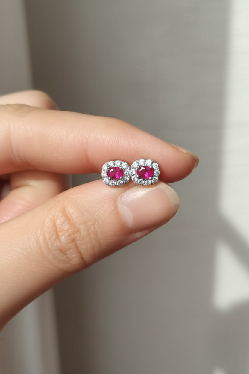 Boucles d'oreilles Rubis Éclatant - Rubis & Zirconium sur Argent Rhodié