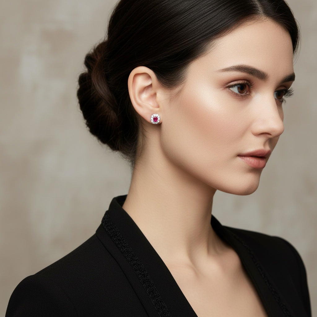 Boucles d'oreilles Rubis Éclatant - Rubis & Zirconium sur Argent Rhodié