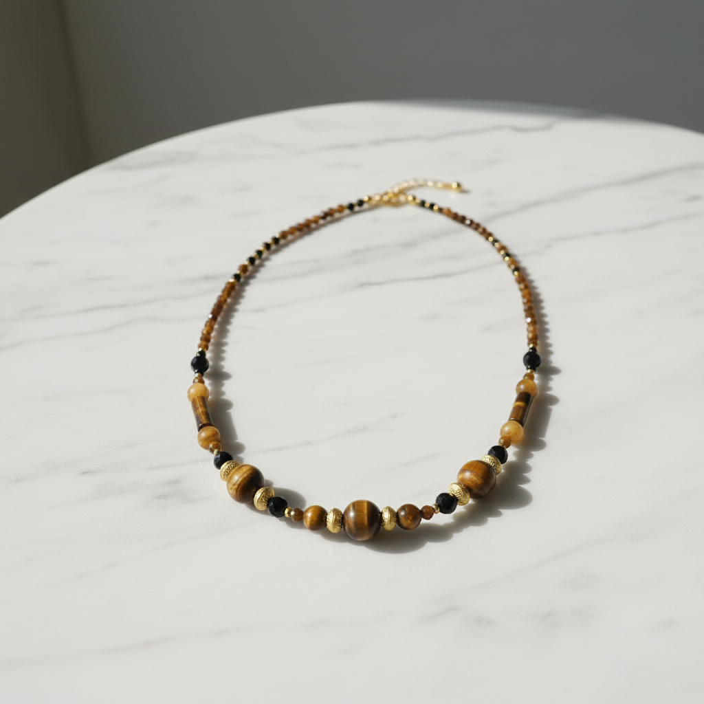 Collier Élégance Naturelle - Œil de Tigre & Laiton Doré