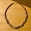 Collier Double Rang Rubis & Pierres Naturelles - Rubis, Fluorite, Grenat & Acier Or