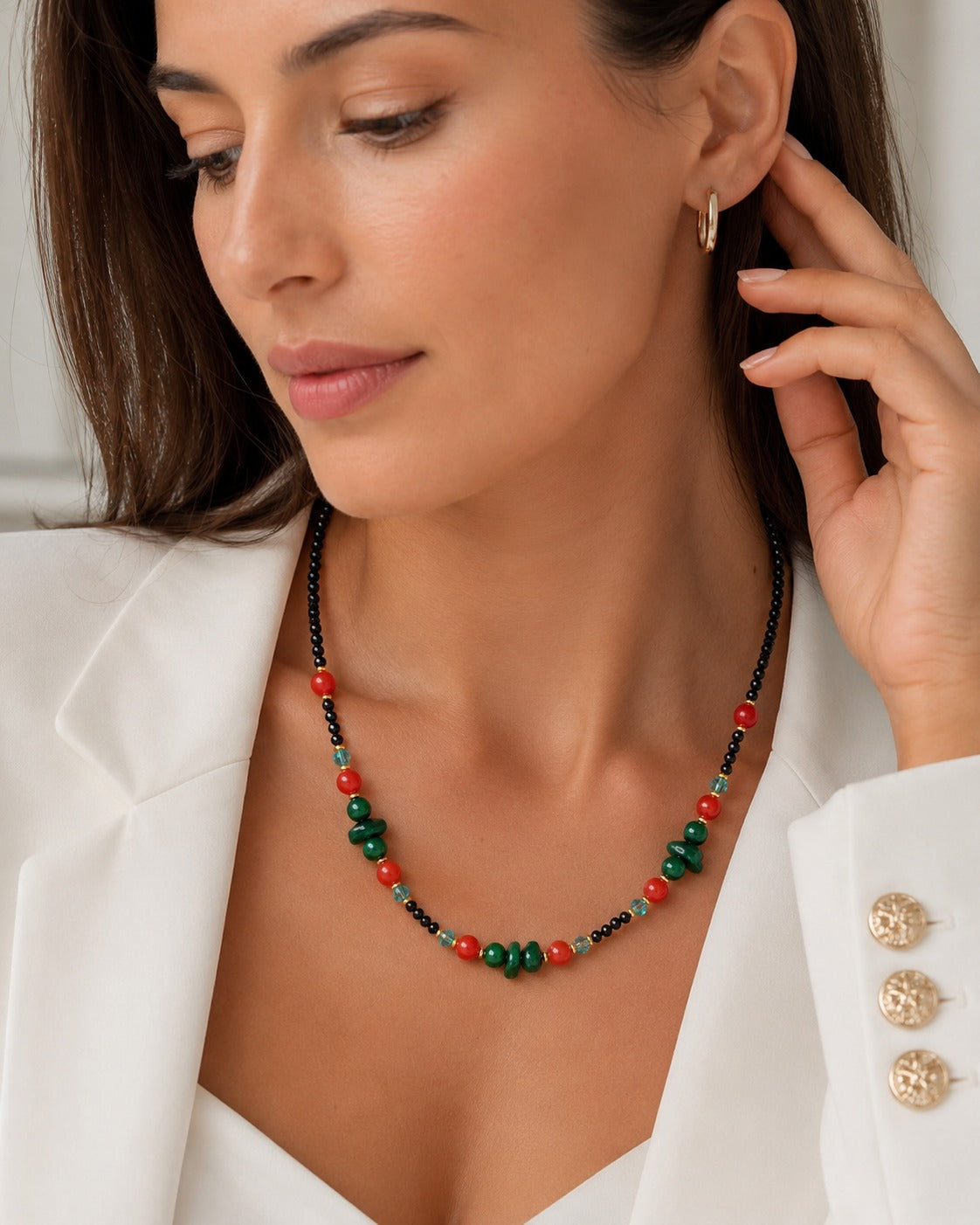 Collier Vibrant - Malachite, Agate Rouge & Spinelle - Laiton Doré