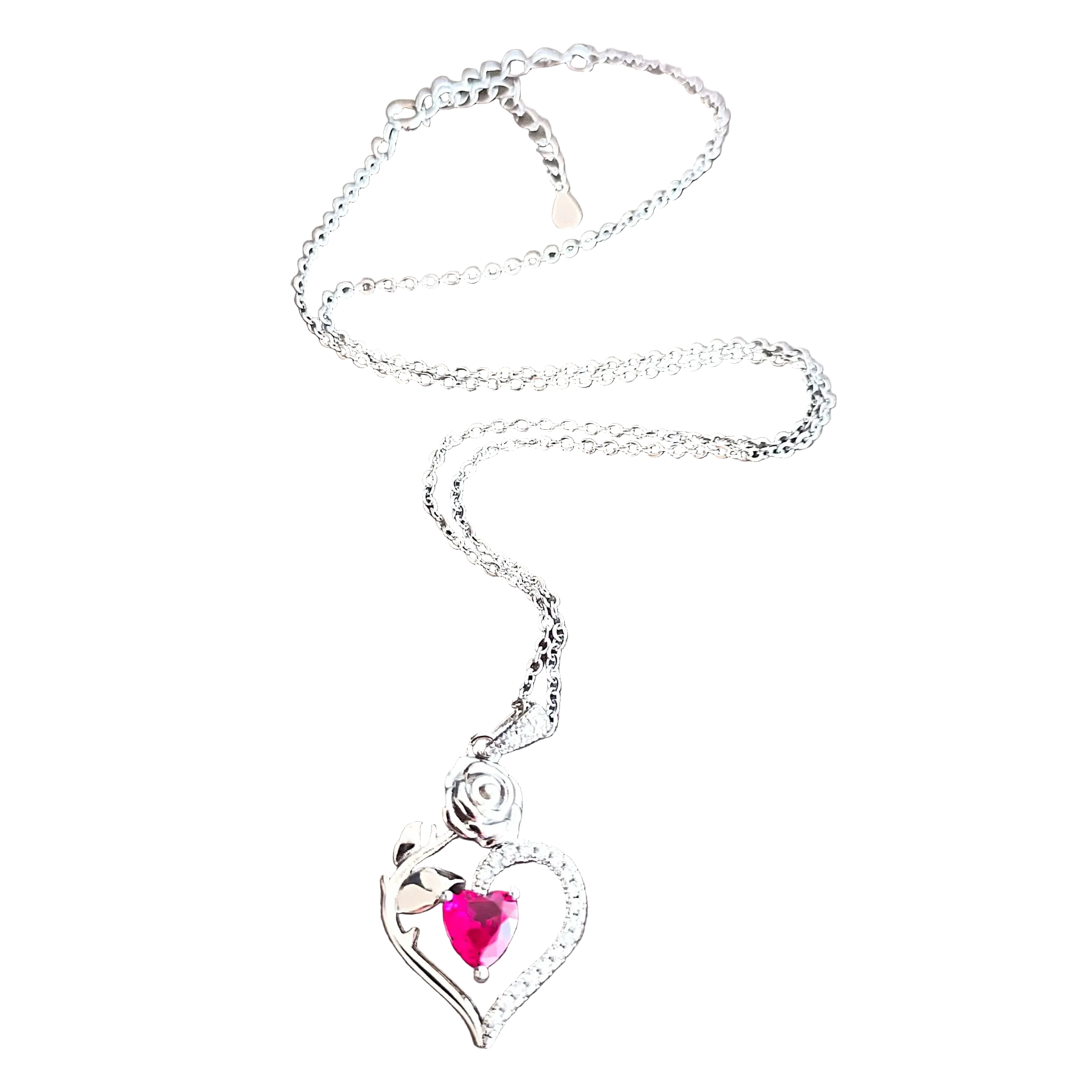 Collier Cœur Vibrant & Rose Sculptée - Argent Sterling 925