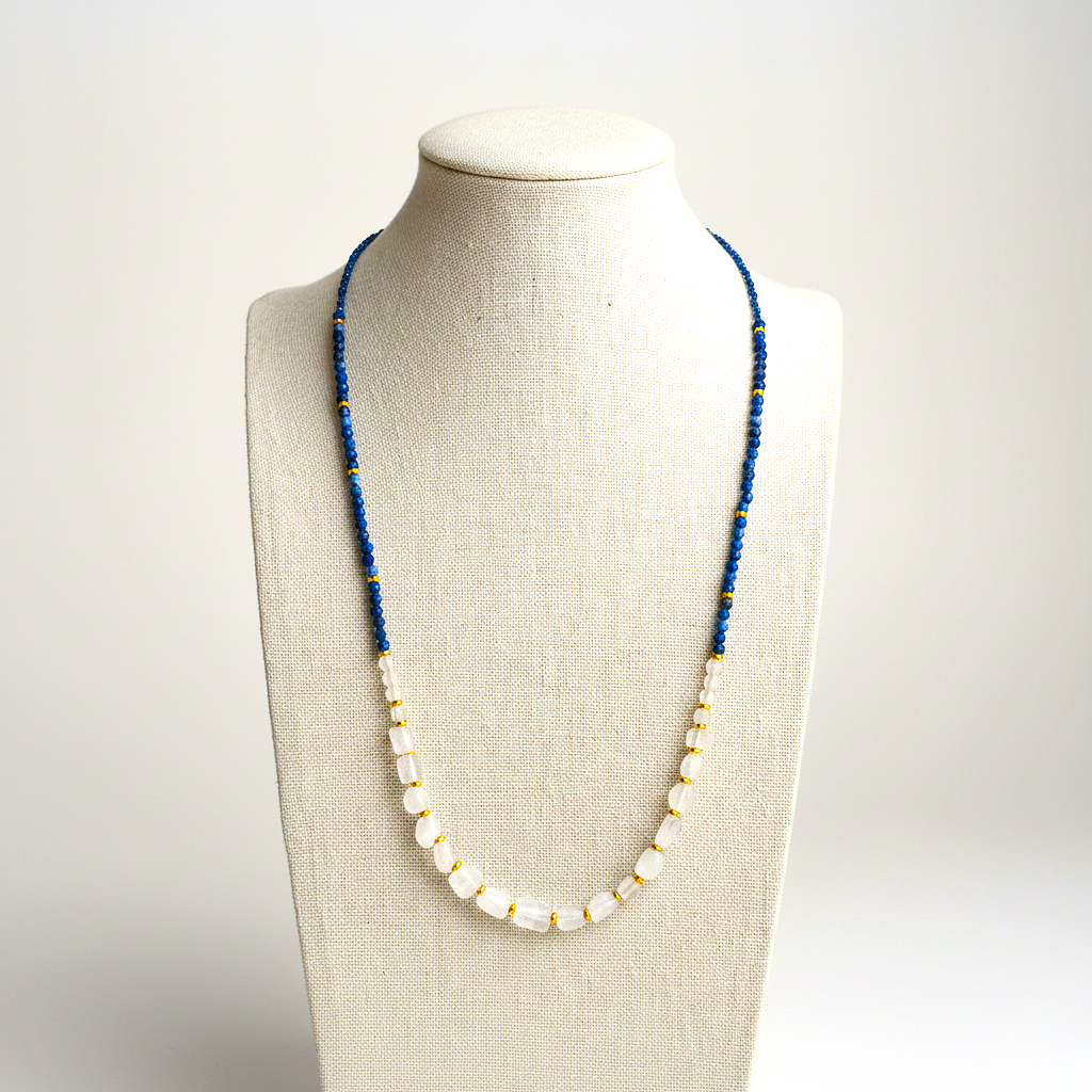 Colier - Pierre de Lune (AAA) & Lapis-Lazuli - Laiton Plaqué Or 18K