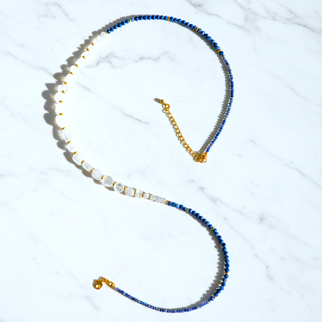 Ensemble Harmonie Céleste - Pierre de Lune (AAA) & Lapis-Lazuli - Laiton Plaqué Or 18K