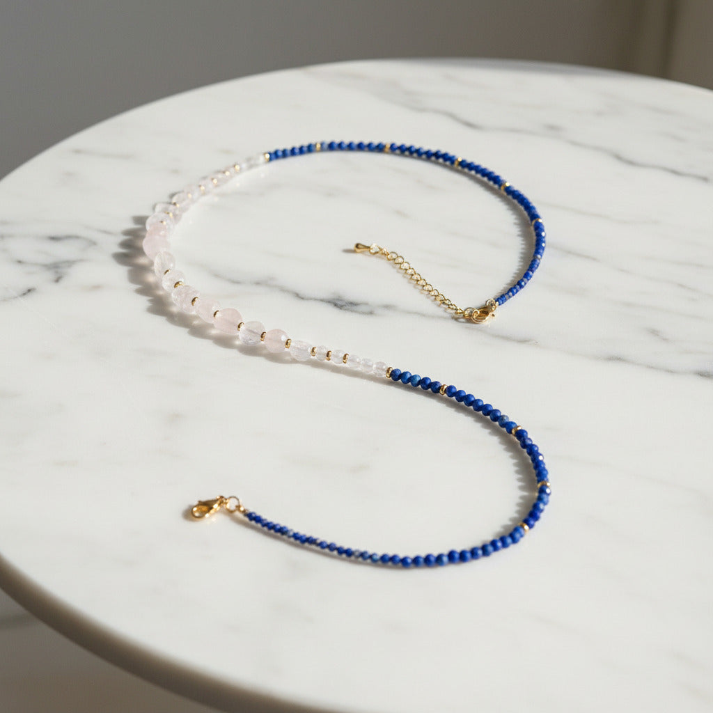 Colier - Pierre de Lune (AAA) & Lapis-Lazuli - Laiton Plaqué Or 18K