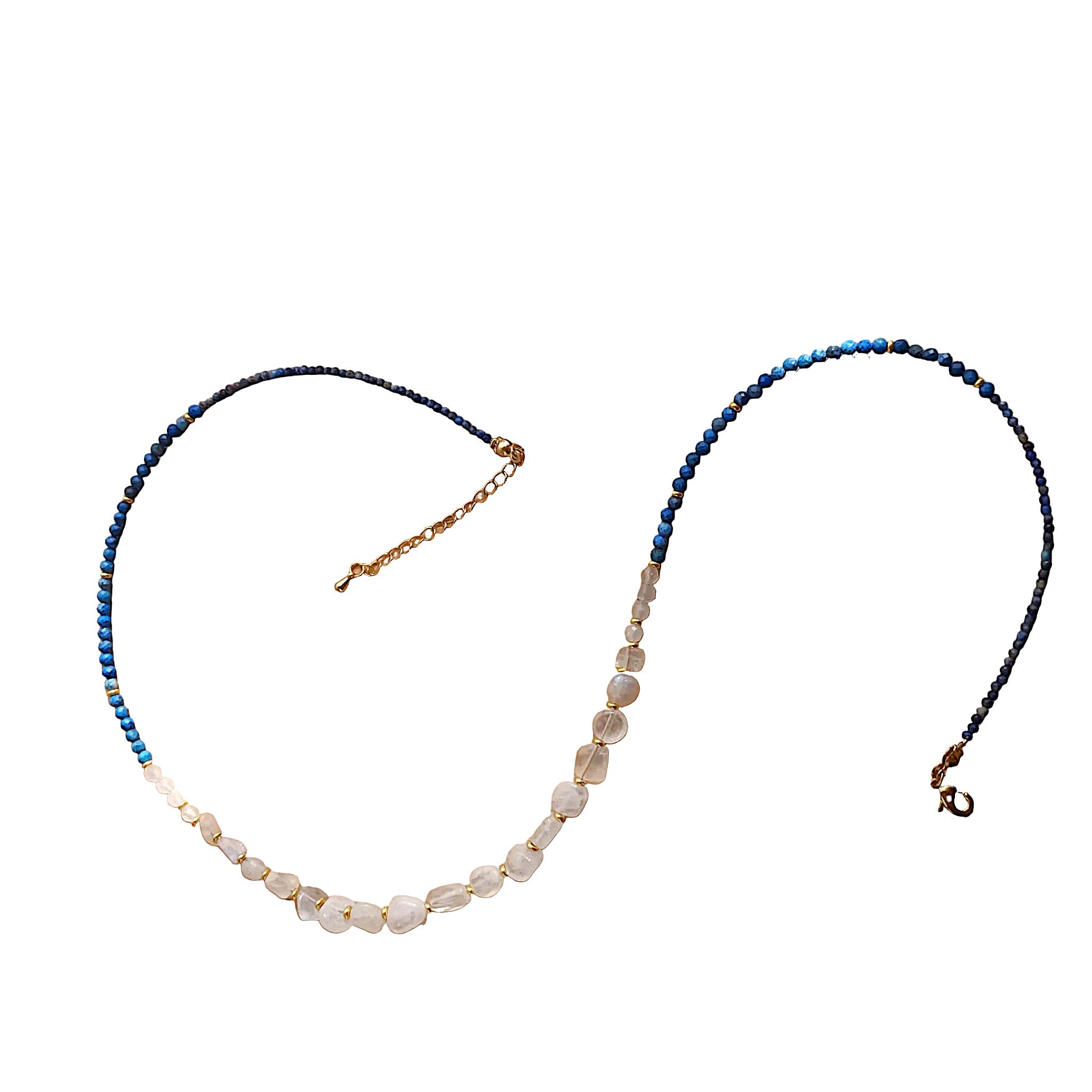 Colier - Pierre de Lune (AAA) & Lapis-Lazuli - Laiton Plaqué Or 18K