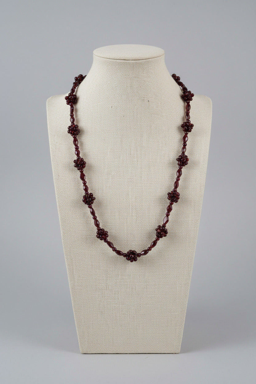 Collier Long en Grenat Rouge Naturel Facetté