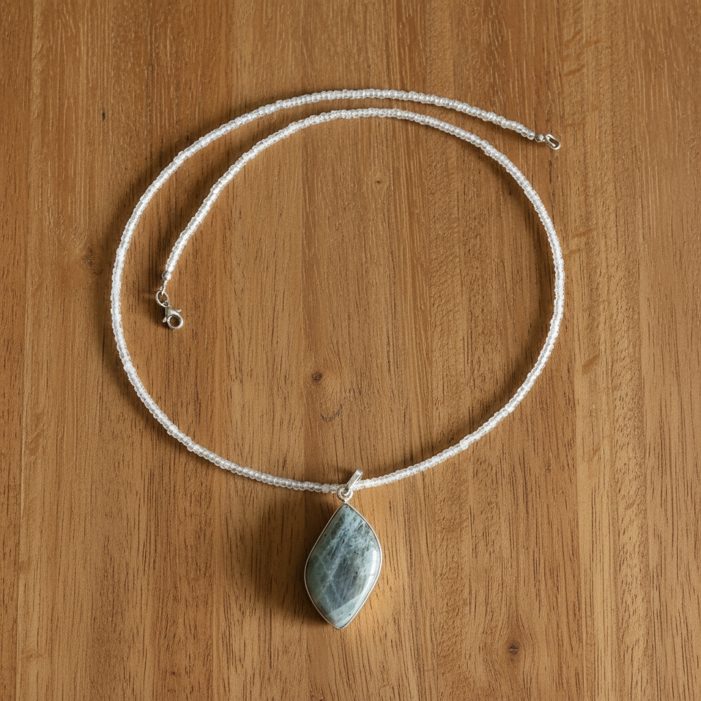 Collier avec Pandantiv Labradorite (60.00 Cts) - Labradorite & Perles Miyuki - Laiton Plaqué Or 18K