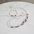 Parure collier deux rangs & bracelet - Kunzite, Labradorite Grade A & Laiton Plaqué or 18K