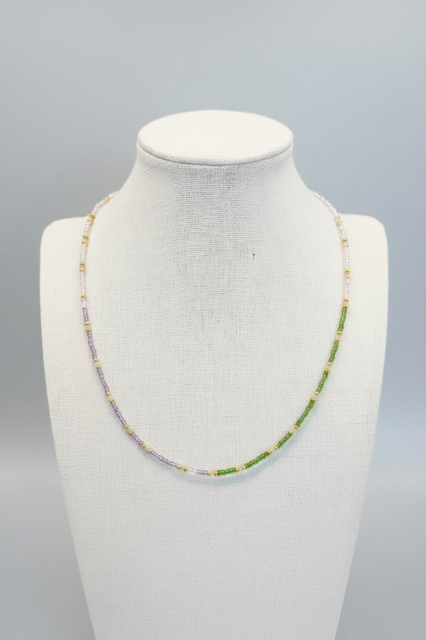 Collier en labradorite grade A, perles Miyuki multicolores & Laiton Plaqué Or 18K