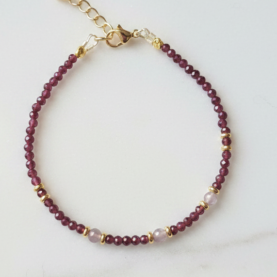 Harmonie Précieuse - Grenat, Tourmaline Rose & Acier Inoxydable plaqué or