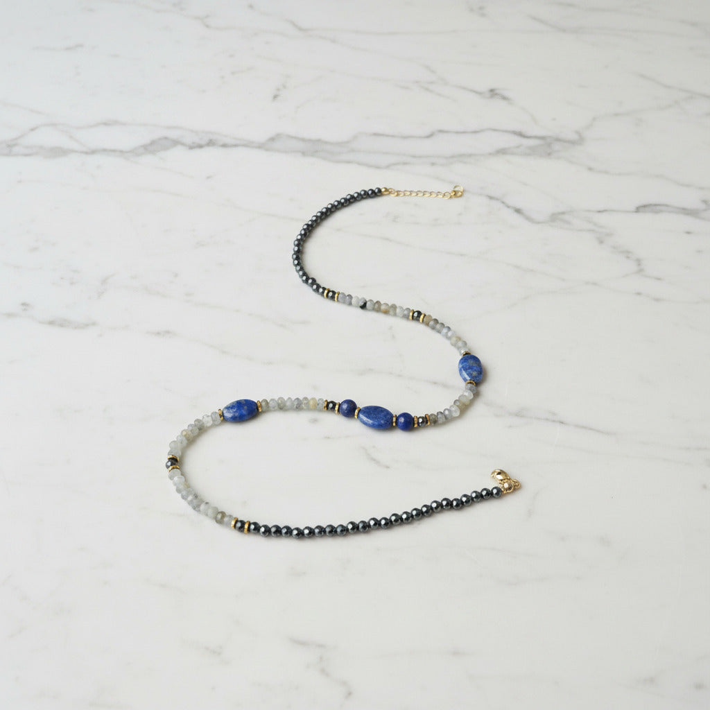 Éclat Céleste - Lapis-Lazuli, Labradorite, Pyrite & Laiton Doré