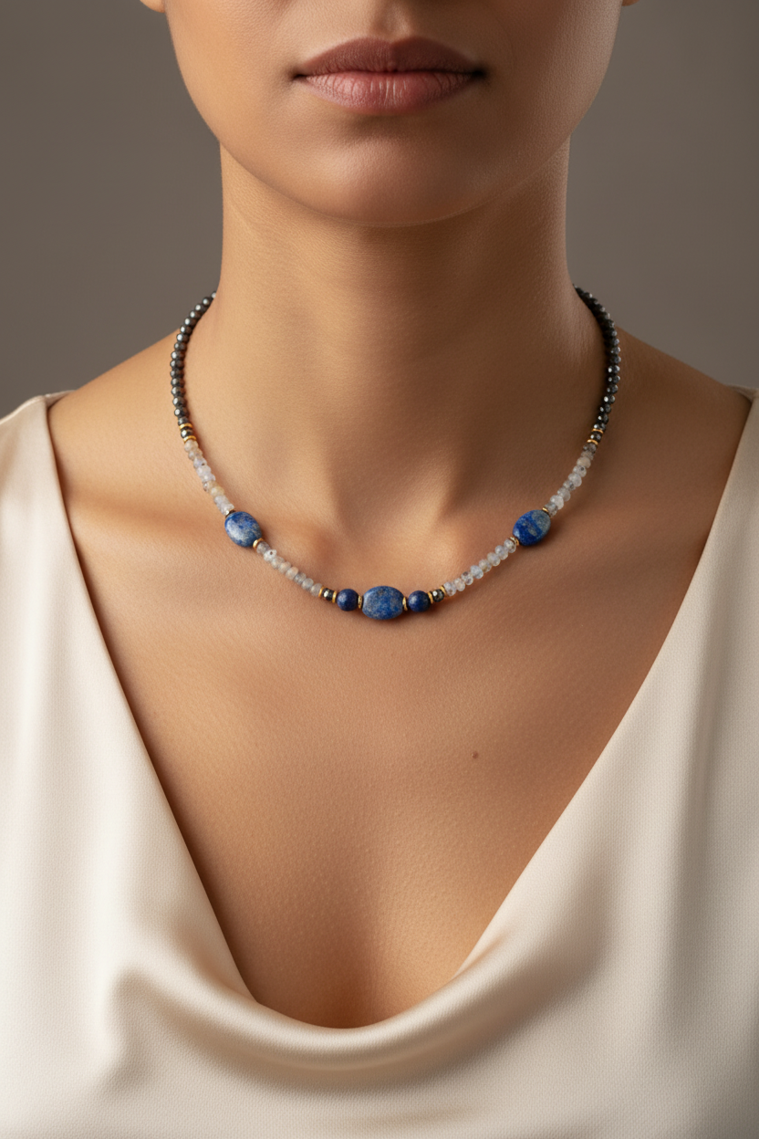 Éclat Céleste - Lapis-Lazuli, Labradorite, Pyrite & Laiton Doré
