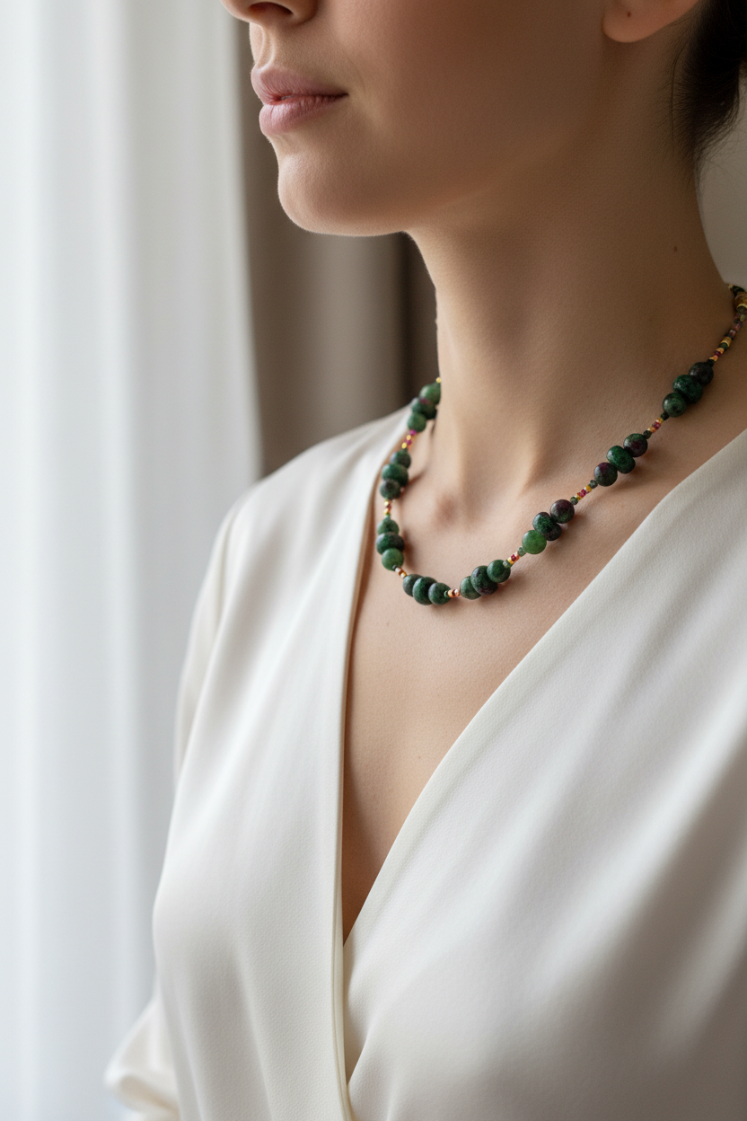 Collier - Rubis sur Zoisite, Rubis Facetté & Argent S925