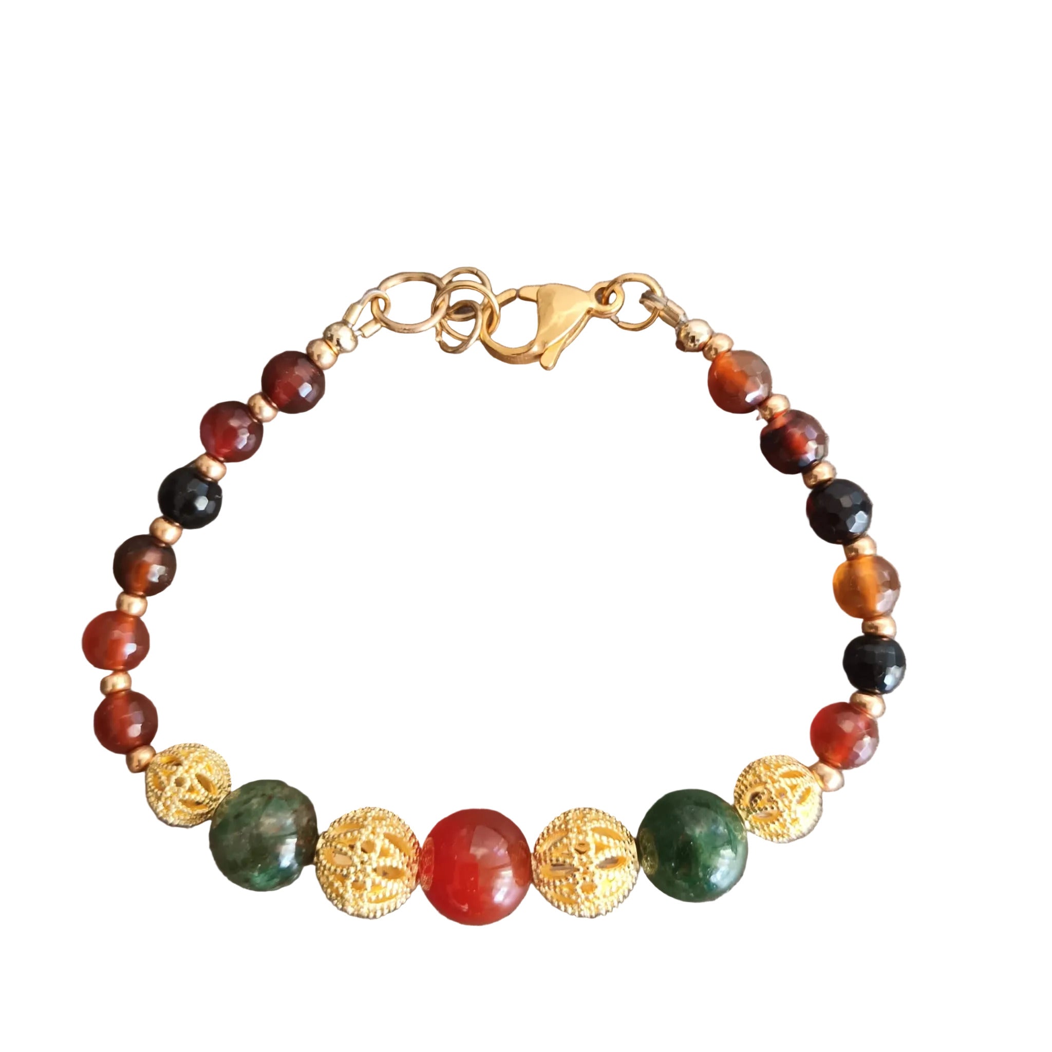 Noblesse d'Automne - Agate, Fuchsite & Acier Inoxydable Doré