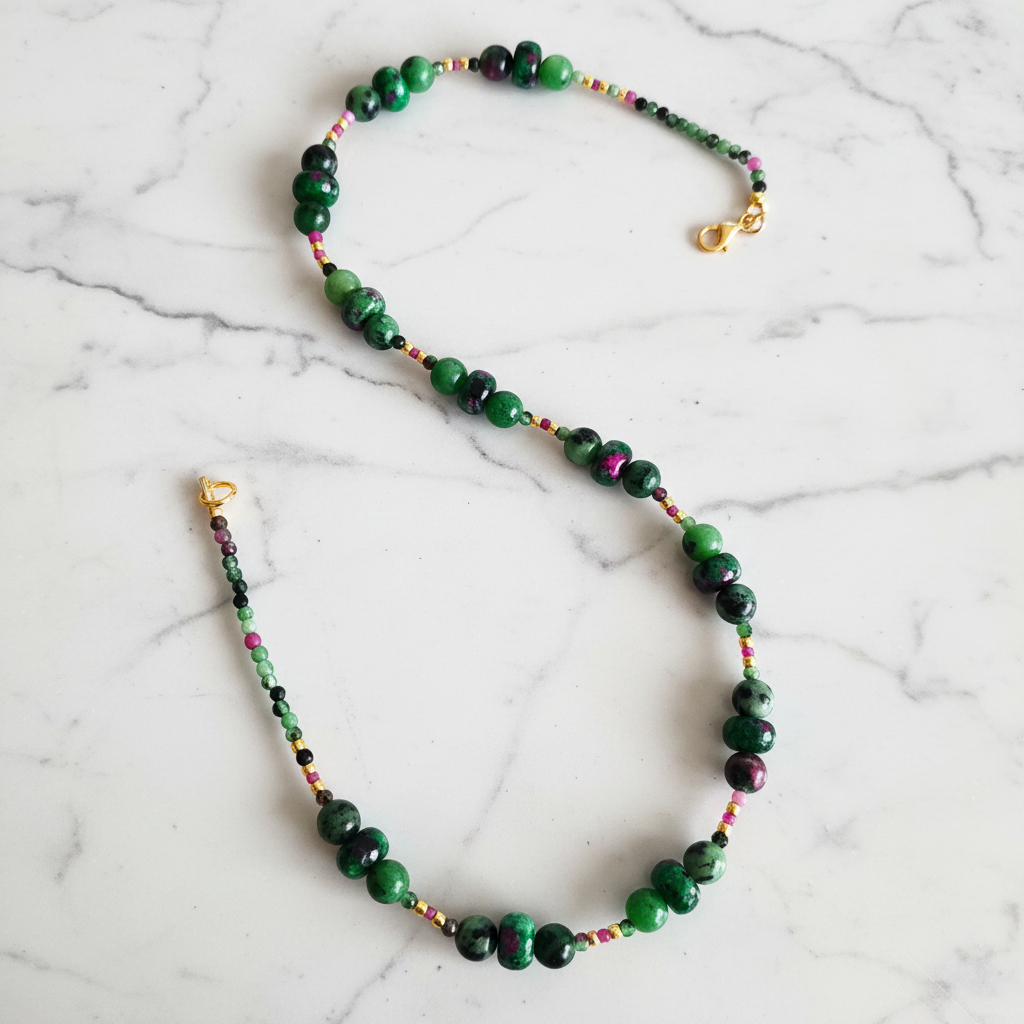 Collier - Rubis sur Zoisite, Rubis Facetté & Argent S925