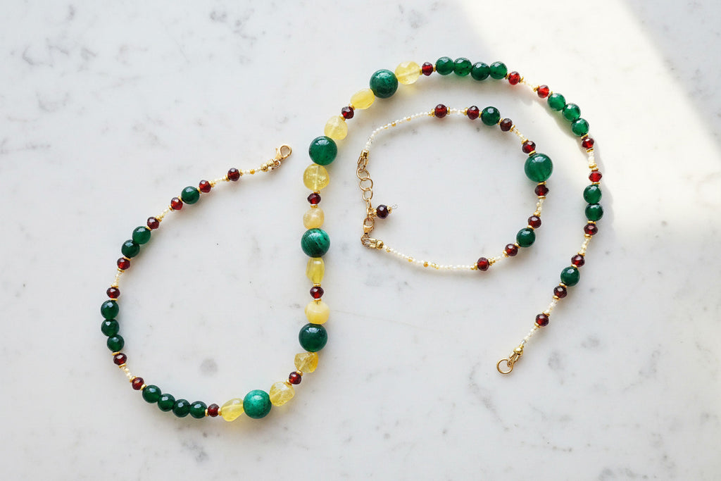 Ensamble Mystère Oriental - Fuchsite Émeraude, Éclat d'Opale & Argent S925