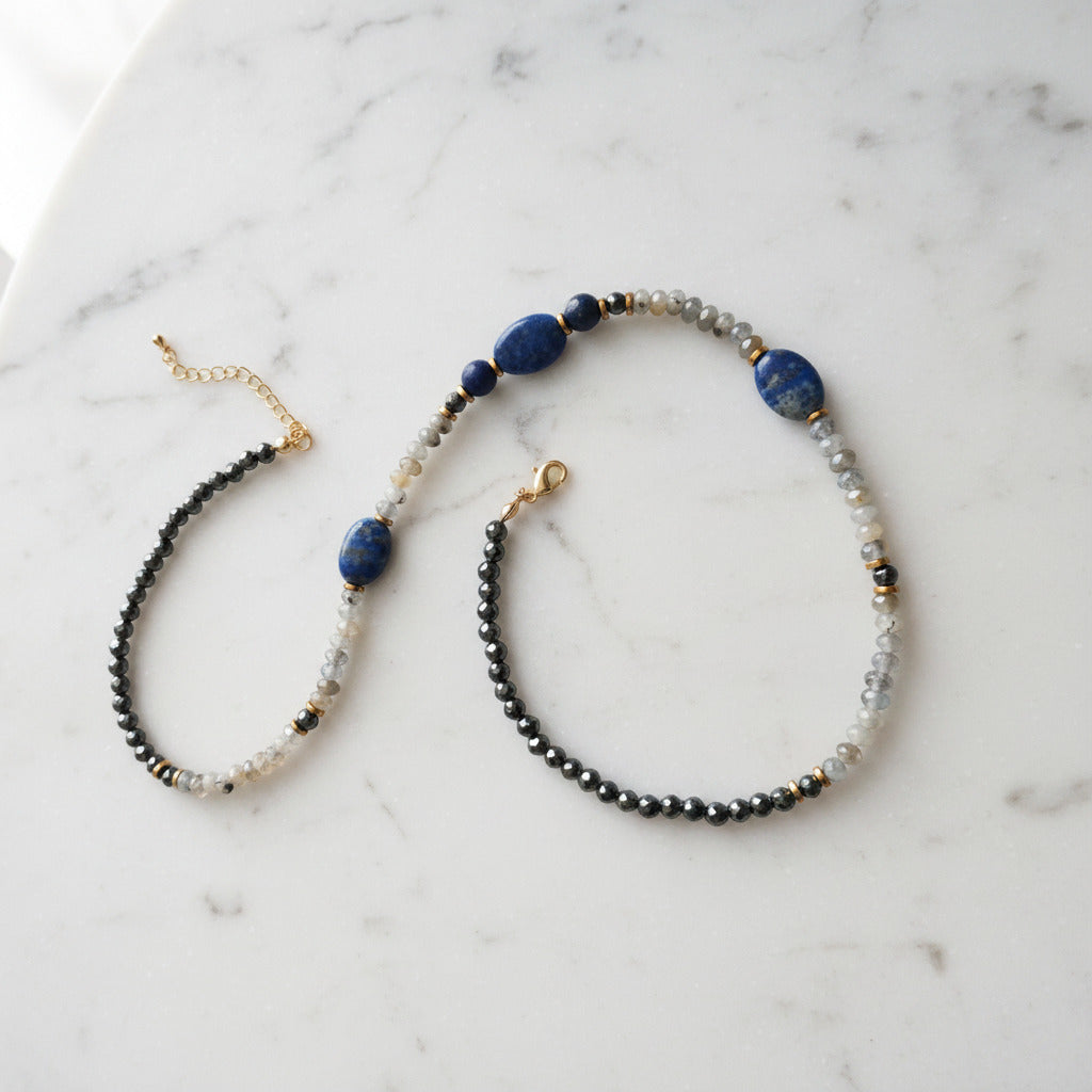 Éclat Céleste - Lapis-Lazuli, Labradorite, Pyrite & Laiton Doré