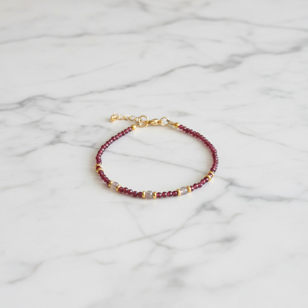 Harmonie Précieuse - Grenat, Tourmaline Rose & Acier Inoxydable plaqué or