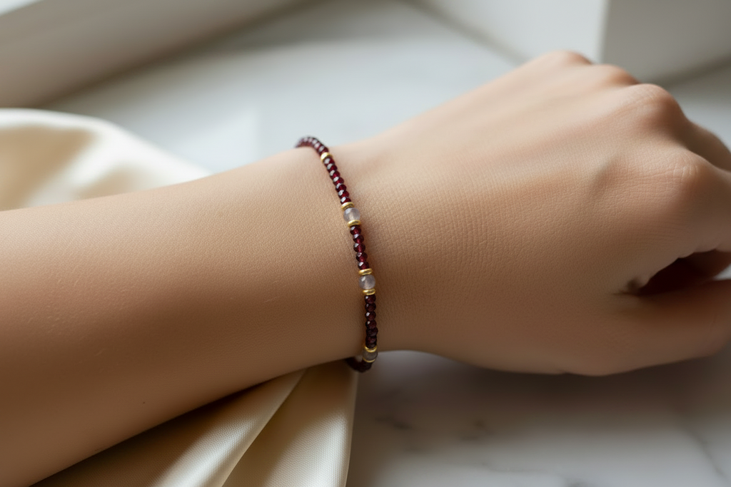 Harmonie Précieuse - Grenat, Tourmaline Rose & Acier Inoxydable plaqué or