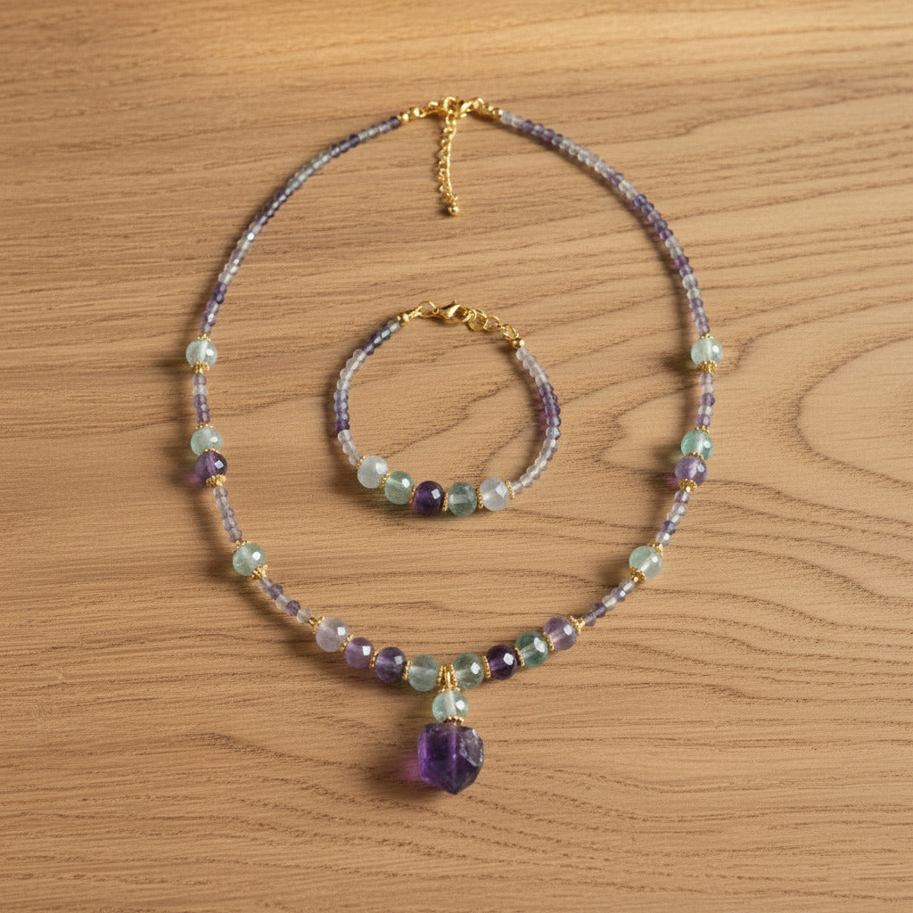 Harmonie Cristalline - Fluorite & Finitions Dorées 18K