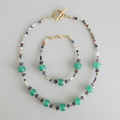 Ensamble Agate Verte & Pierres Multicolores - Acier Inoxydable Doré