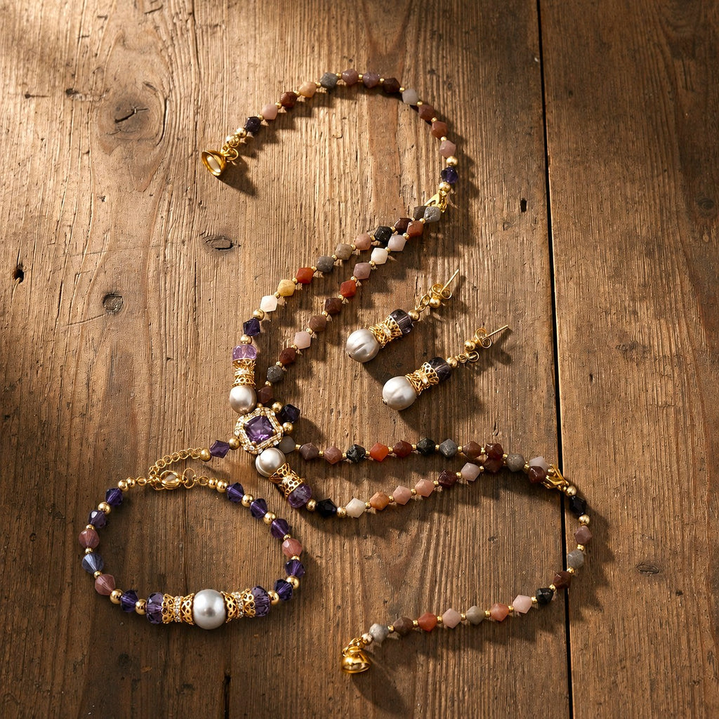 Ensemble Imperial Sparkle – Spinelle Multicolore, Perles Grises De Mer & Plaqué Or 18K